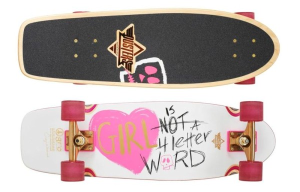 Cindy Whitehead’s women’s collaboration [collab] board, a 28.5 inch-long personally designed skateboard for women. Photo by Ian Logan